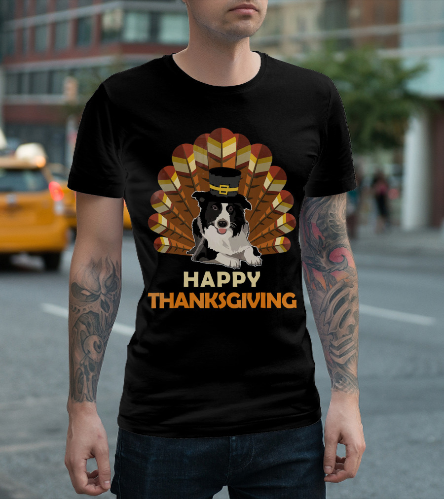 Border Collie Happy Thanksgiving Turkey T-Shirt
