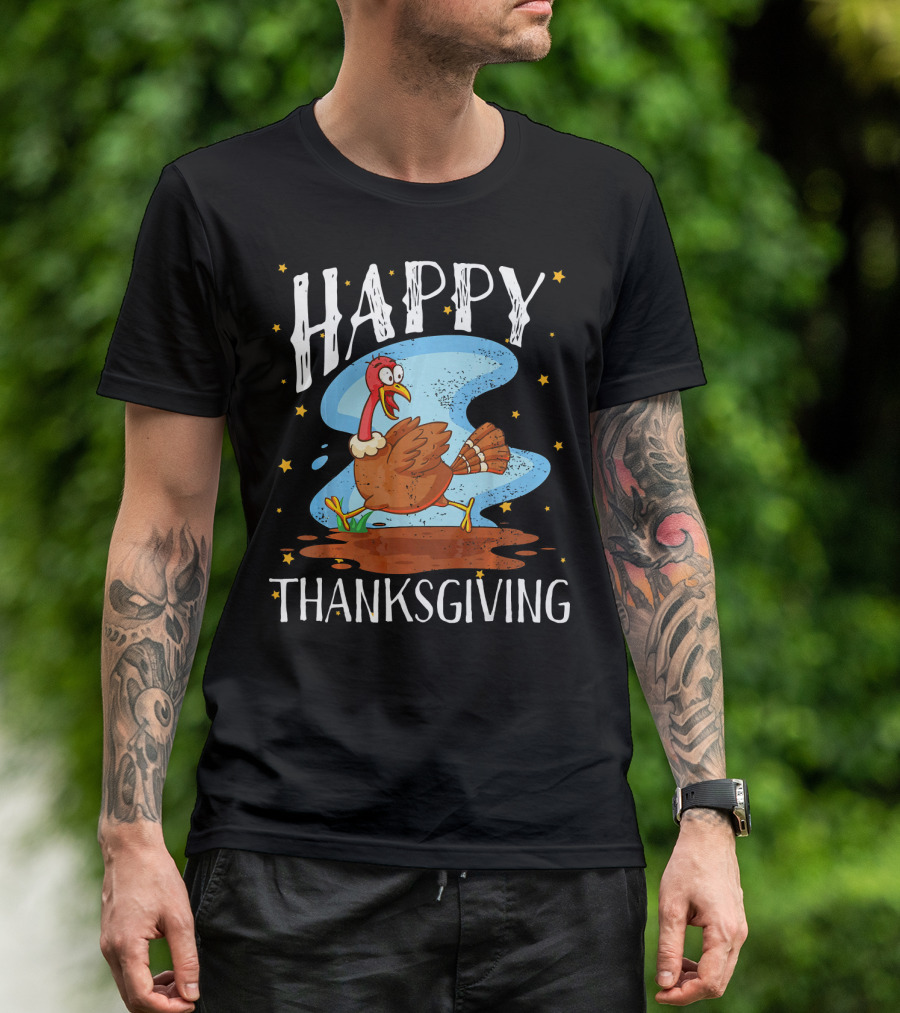 Happy Thanksgiving Running Turkey Cartoon T-Shirt