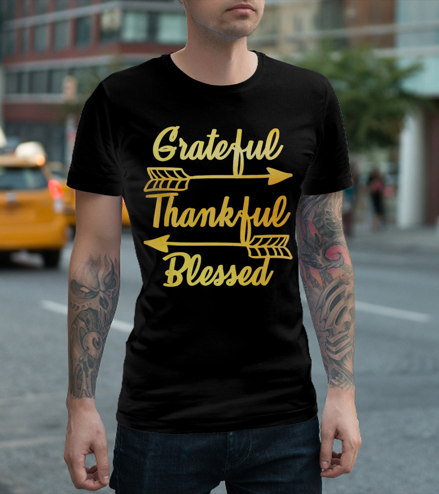 Grateful Thankful Blessed Arrows Typography T-Shirt
