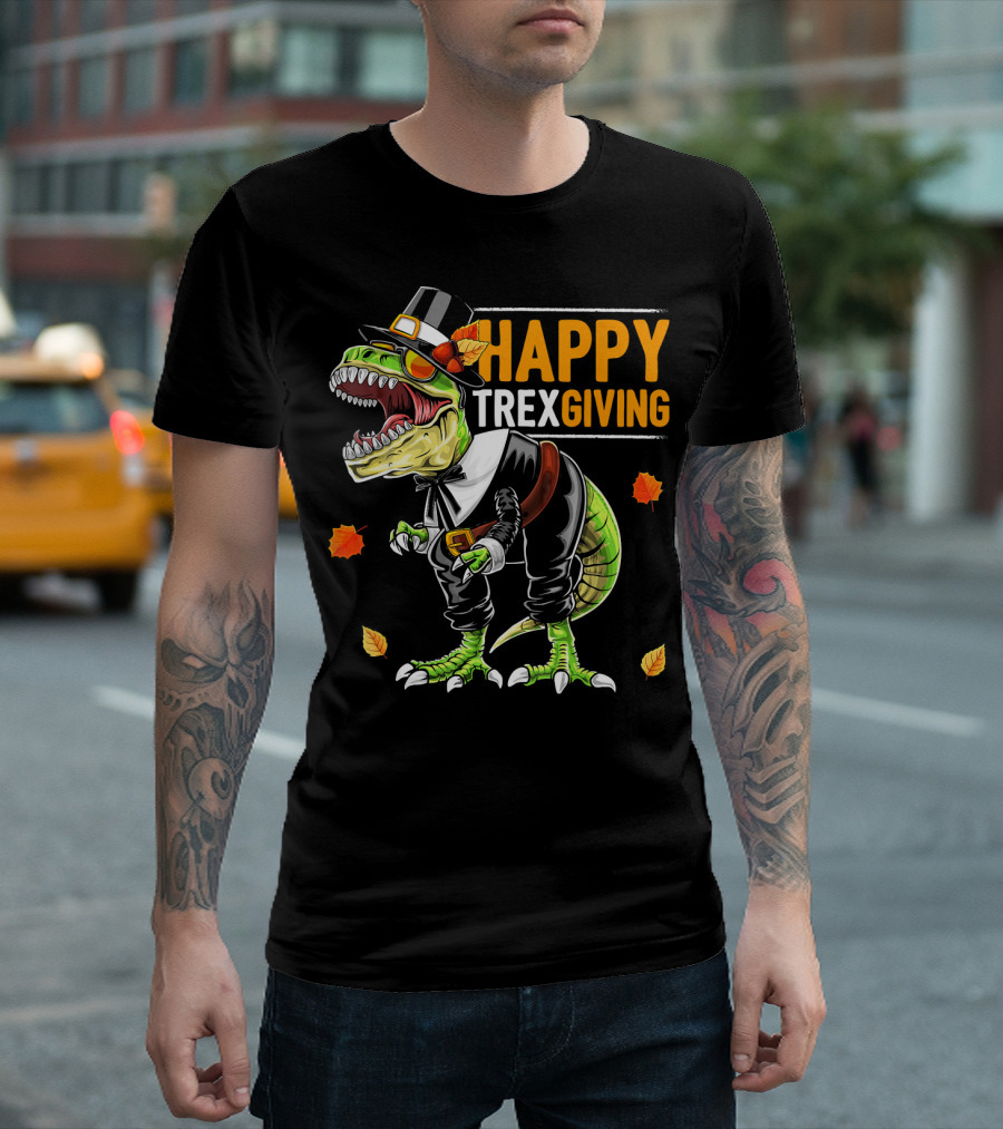 HAPPY TREXGIVING Dinosaur Pilgrim Thanksgiving T-Shirt