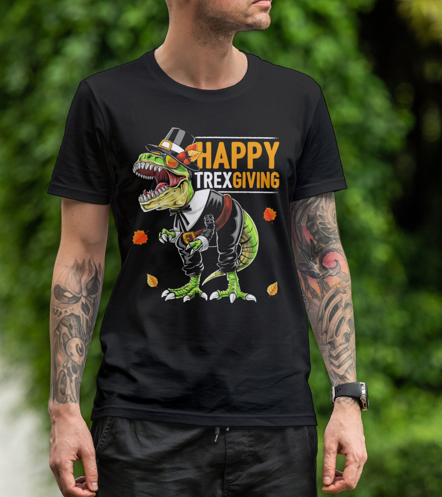HAPPY TREXGIVING Dinosaur Pilgrim Thanksgiving T-Shirt