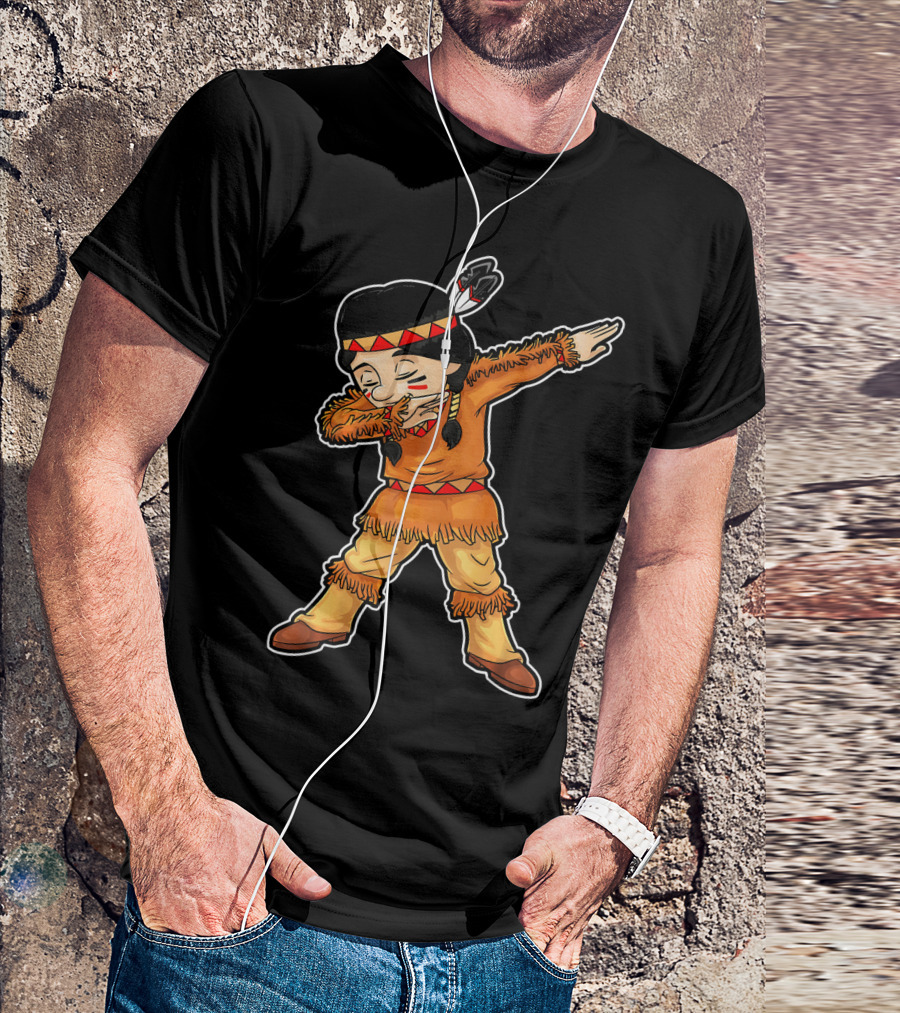 Dabbing Native American Pilgrim In Traditional Attire T-Shirt