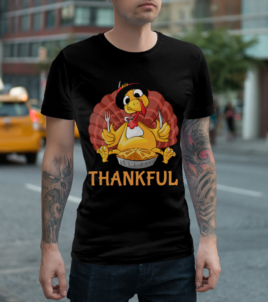 Thankful Turkey with Pie and Pilgrim Hat T-Shirt