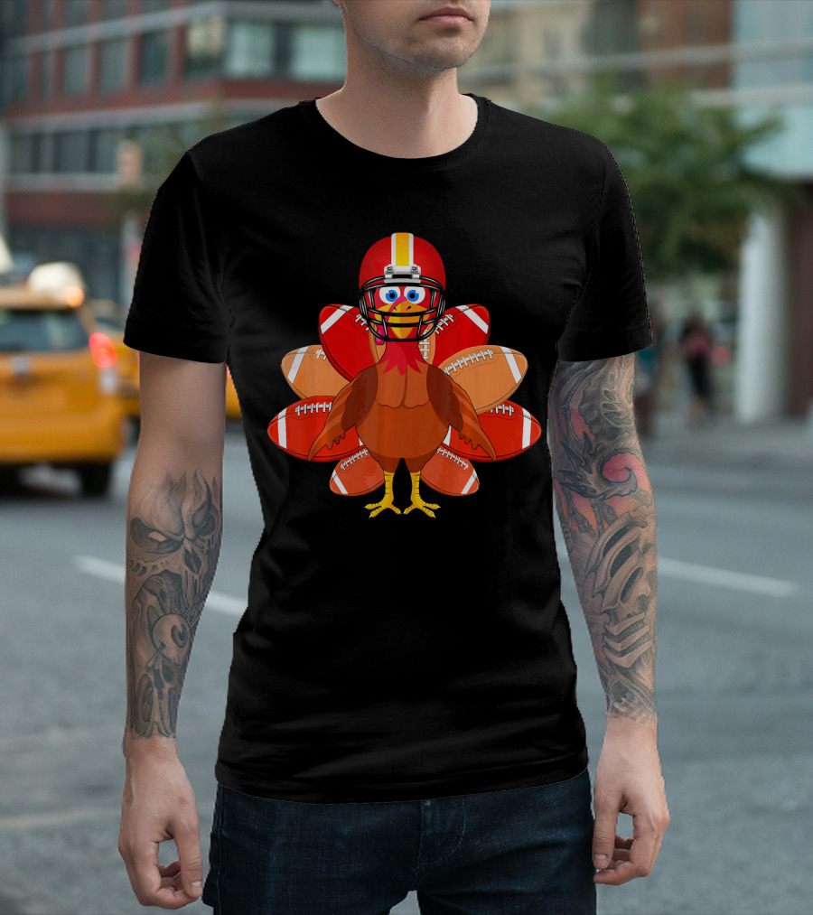 Turkey With Football Helmet Thankful Thanksgiving Football T-Shirt