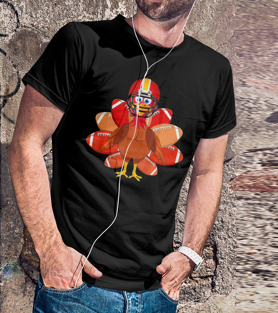 Turkey With Football Helmet Thankful Thanksgiving Football T-Shirt