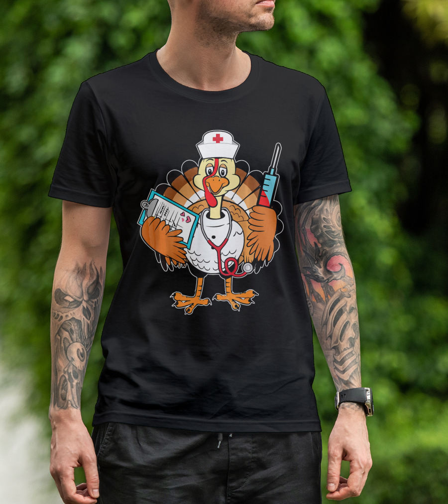 Thanksgiving Turkey Nurse Doctor With Syringe And Clipboard T-Shirt