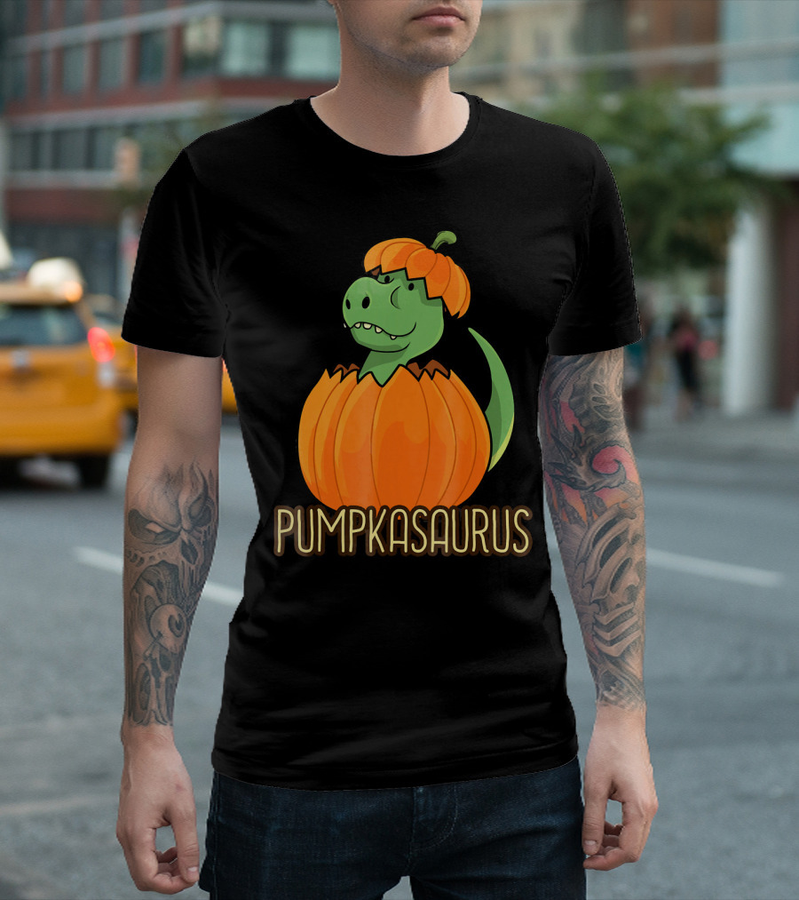 Pumpkasaurus Halloween Thanksgiving Dinosaur in Pumpkin T-Shirt