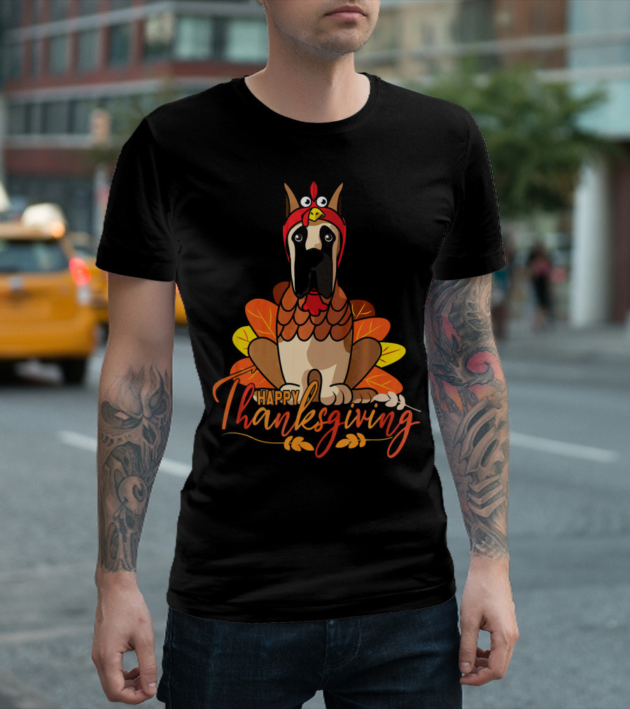 Happy Thanksgiving Funny Great Dane Turkey Costume T-Shirt