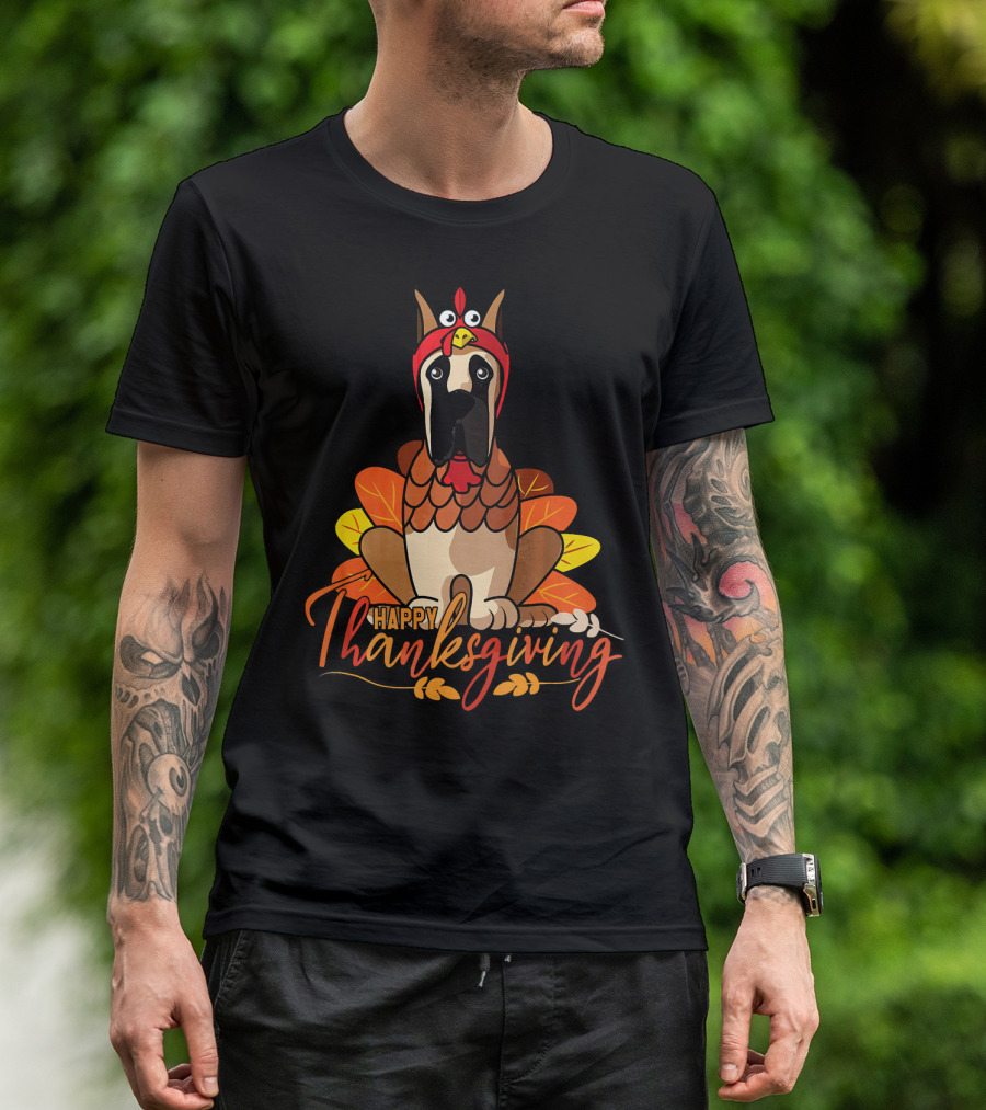 Happy Thanksgiving Funny Great Dane Turkey Costume T-Shirt