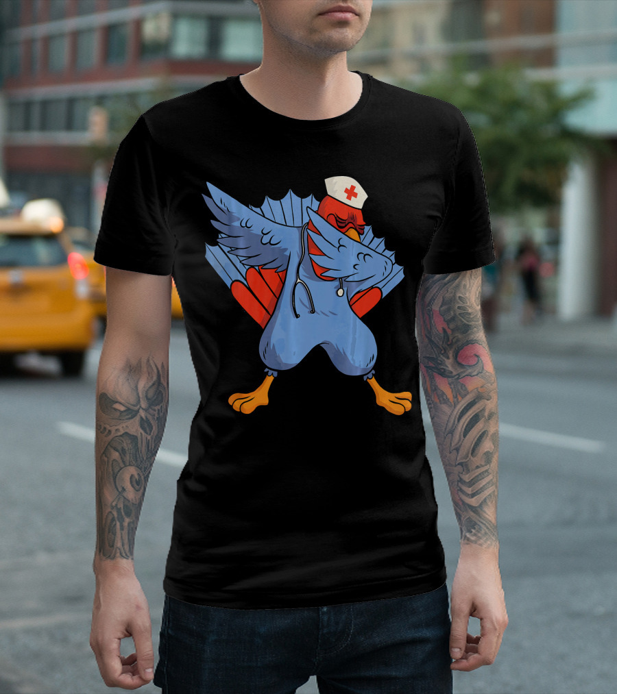 Dabbing Nurse Turkey Wearing Scrubs and Stethoscope with Nurse Cap T-Shirt