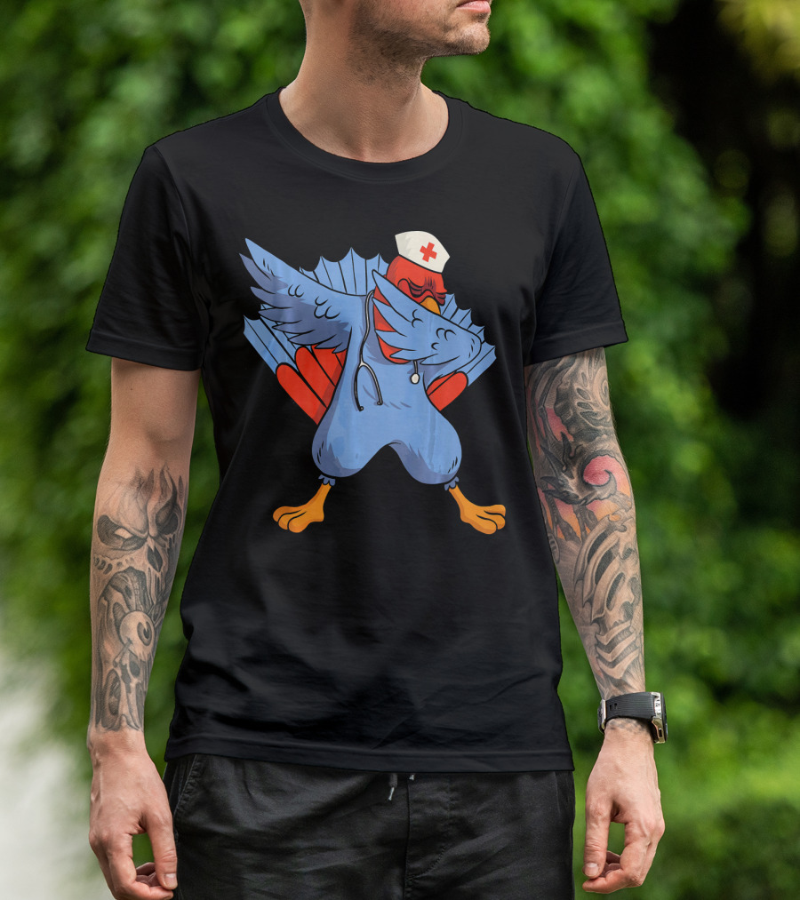 Dabbing Nurse Turkey Wearing Scrubs And Stethoscope With Nurse Cap T-Shirt