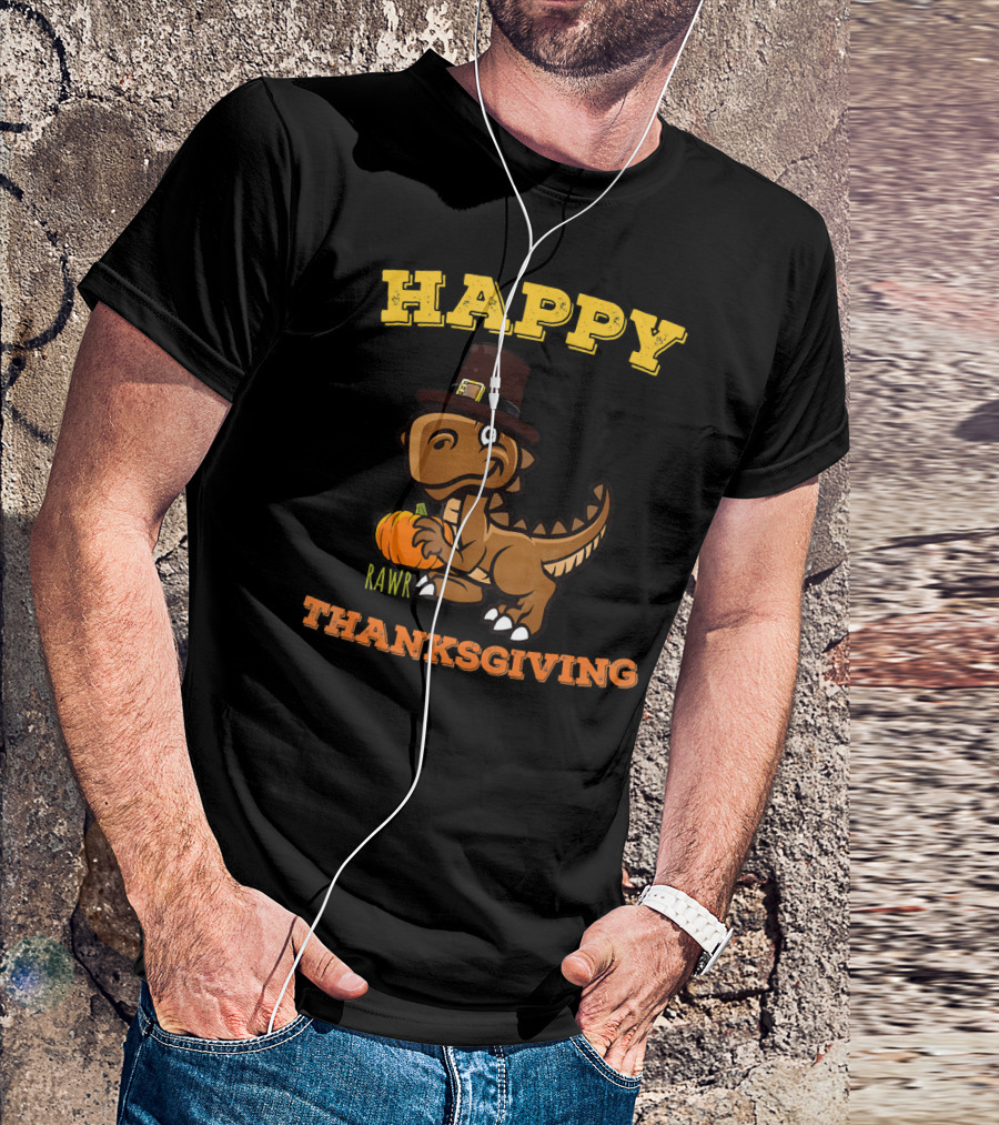 Happy Thanksgiving Dinosaur Pilgrim Rawr T-Shirt