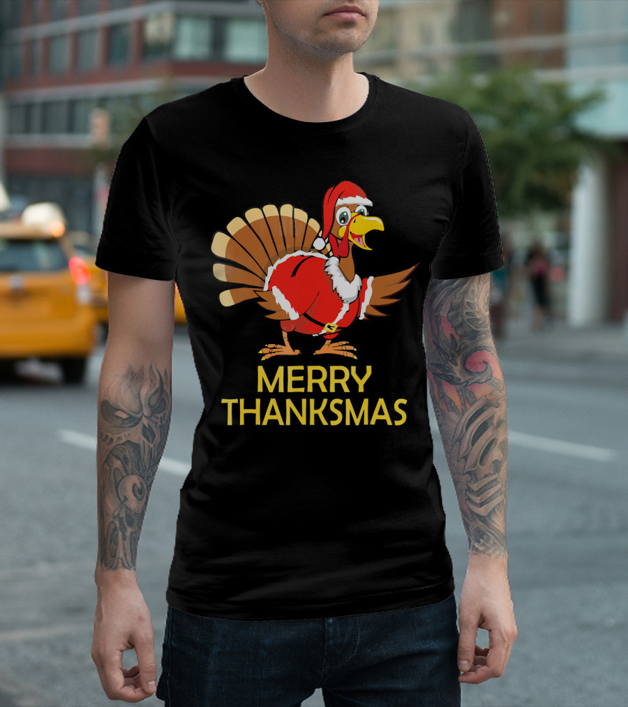 Merry Thanksmas Turkey Dressed In Santa Costume T-Shirt