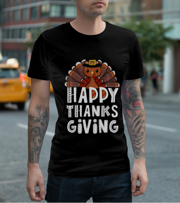 Happy Thanksgiving Funny Turkey Day With Pilgrim Hat T-Shirt