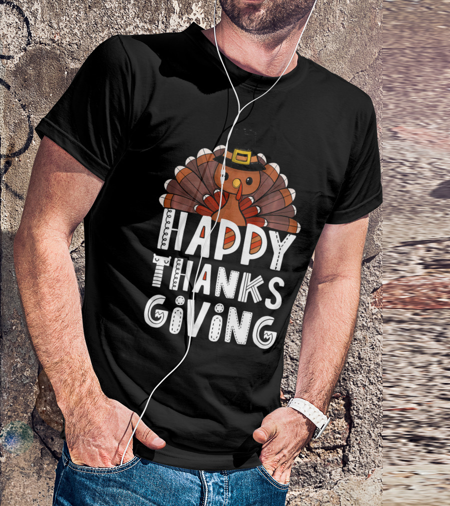 Happy Thanksgiving Funny Turkey Day With Pilgrim Hat T-Shirt