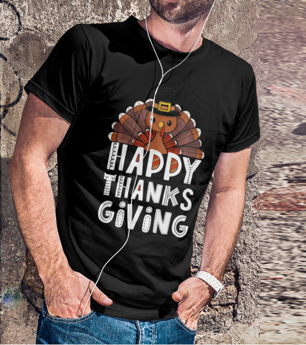 Happy Thanksgiving Funny Turkey Day With Pilgrim Hat T-Shirt