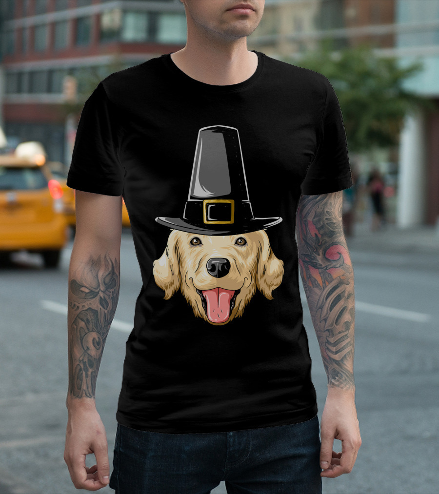 Golden Retriever Thanksgiving Pilgrim Hat T-Shirt