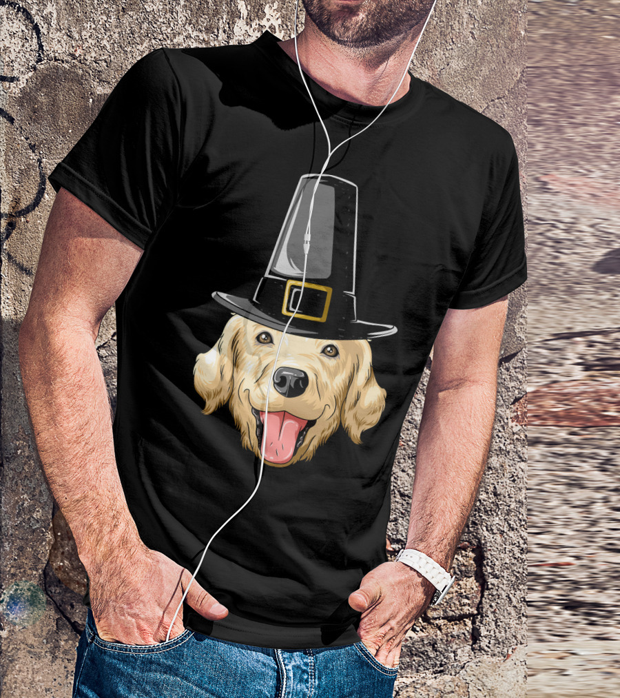 Golden Retriever Thanksgiving Pilgrim Hat T-Shirt