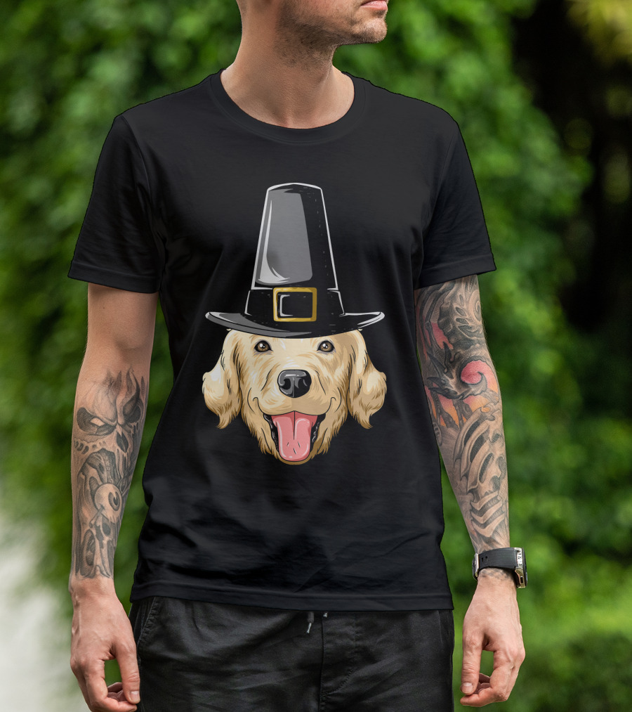 Golden Retriever Thanksgiving Pilgrim Hat T-Shirt