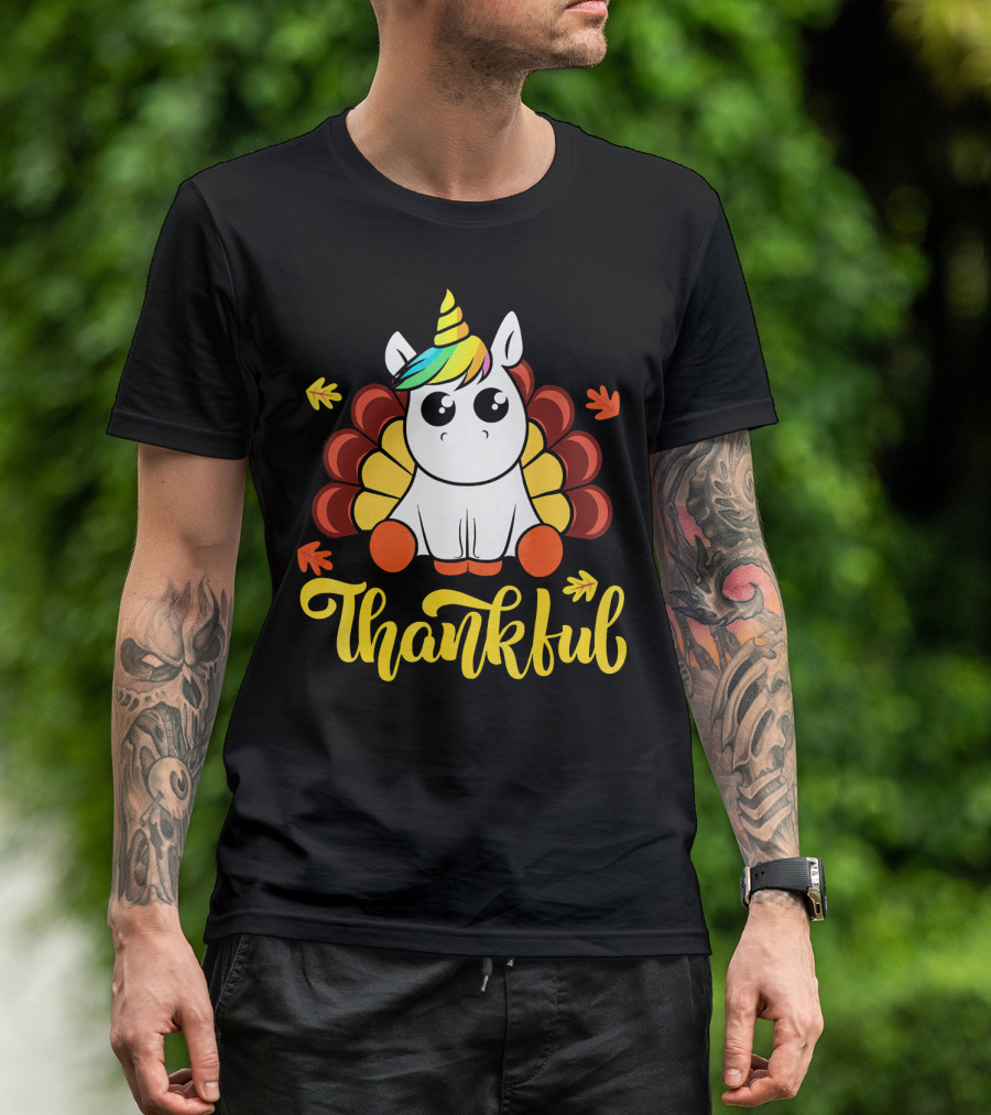 Thankful Thanksgiving Unicorn Turkey Cut T-Shirt