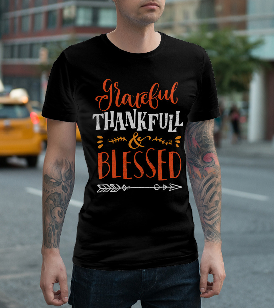 Grateful Thankful Blessed Arrow Typography T-Shirt