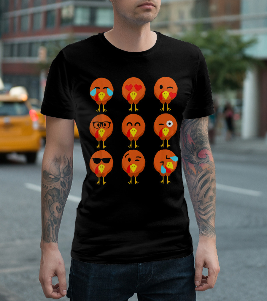 Thanksgiving Turkey Face Emojis with Funny Expressions T-Shirt