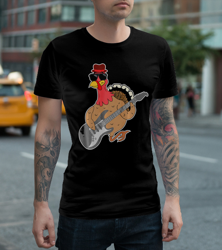 RockStar Turkey With Guitar Funny Thanksgiving T-Shirt