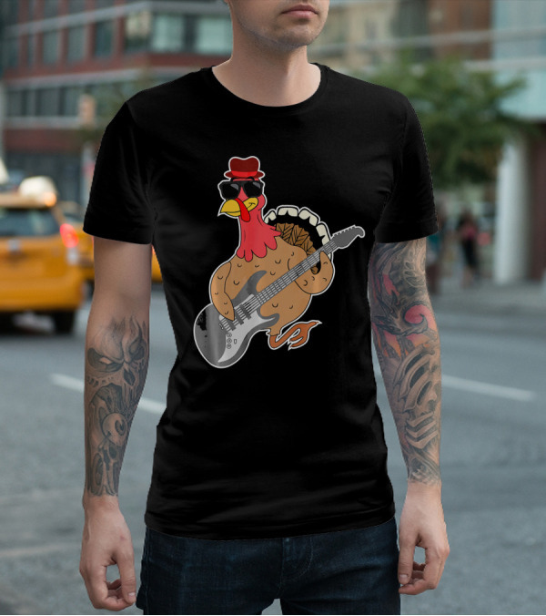 RockStar Turkey With Guitar Funny Thanksgiving T-Shirt