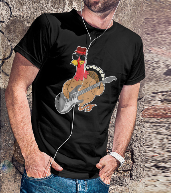 RockStar Turkey With Guitar Funny Thanksgiving T-Shirt