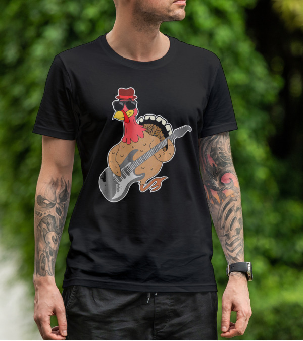 RockStar Turkey With Guitar Funny Thanksgiving T-Shirt