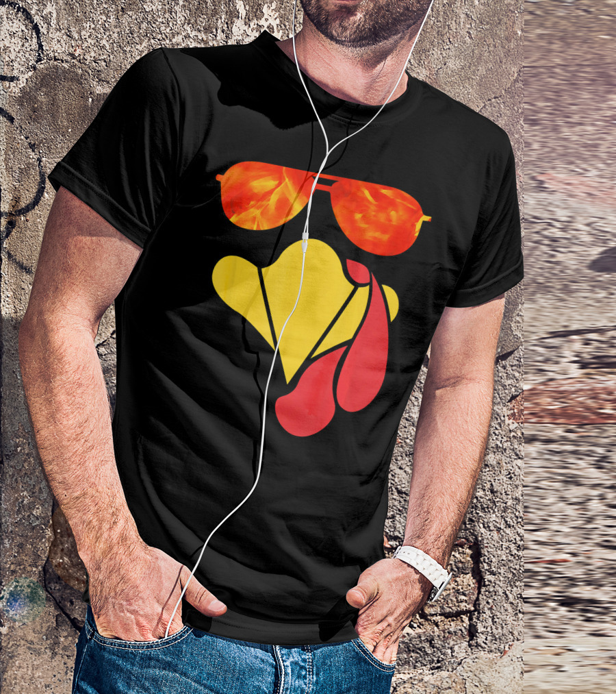 Turkey Face Thanksgiving Sunglasses Fire Flame T-Shirt