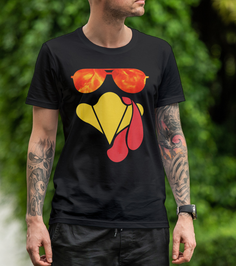 Turkey Face Thanksgiving Sunglasses Fire Flame T-Shirt