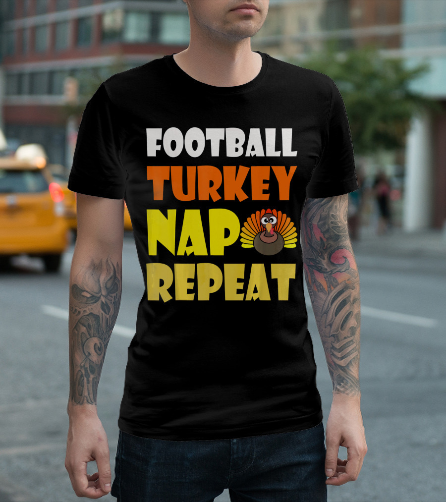 Football Turkey Nap Repeat Thanksgiving Enthusiast T-Shirt