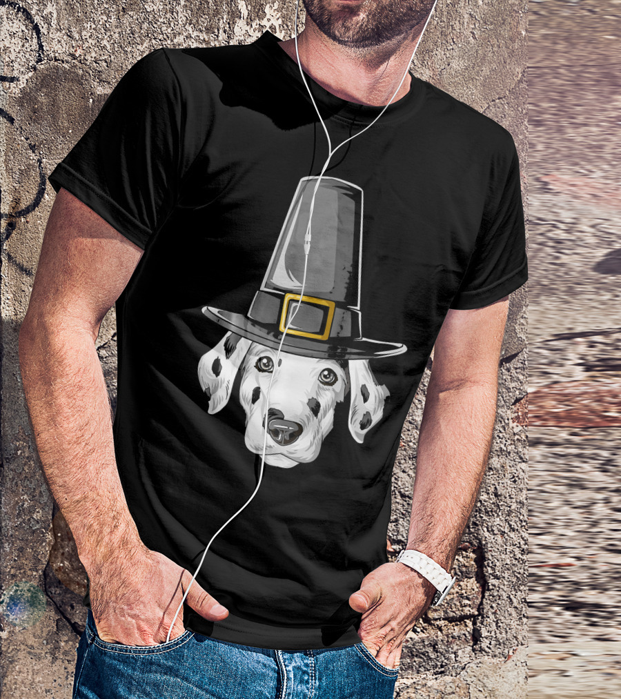 Dalmatian Dog In Pilgrim Hat Thanksgiving T-Shirt