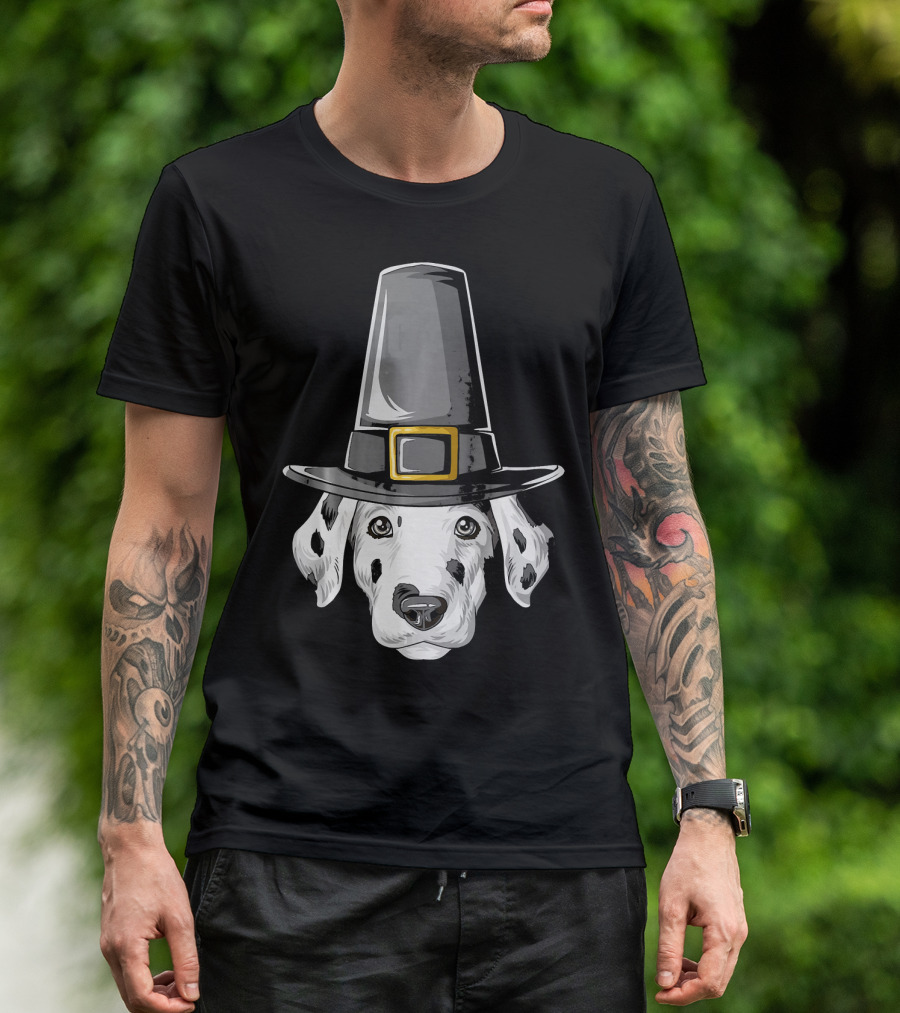 Dalmatian Dog In Pilgrim Hat Thanksgiving T-Shirt
