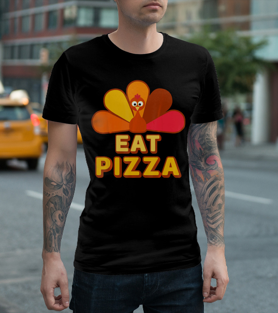 Funny Turkey Eat Pizza Thanksgiving Humor T-Shirt