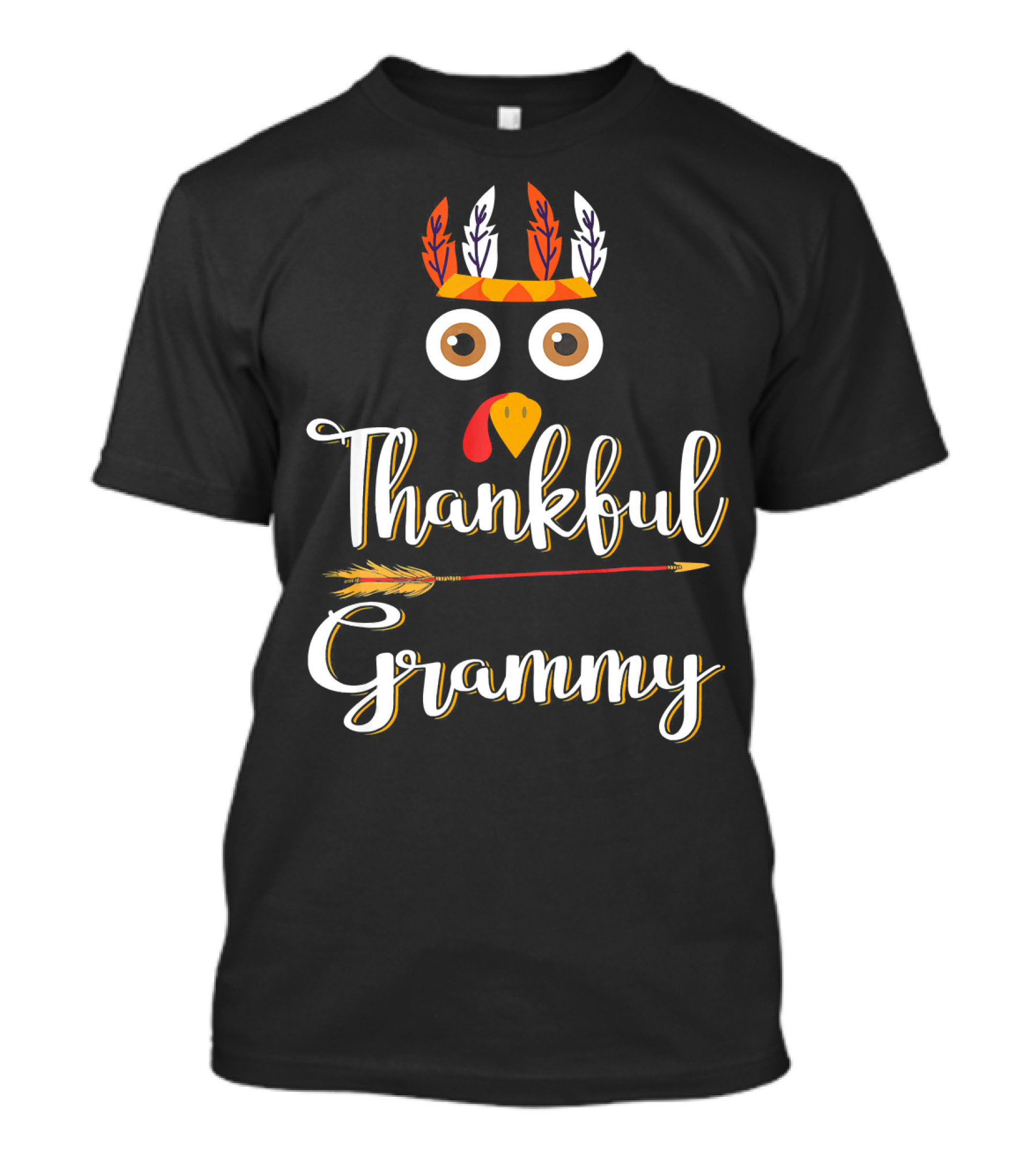 Thankful Grammy Turkey Face With Feather Headband And Arrow T-Shirt