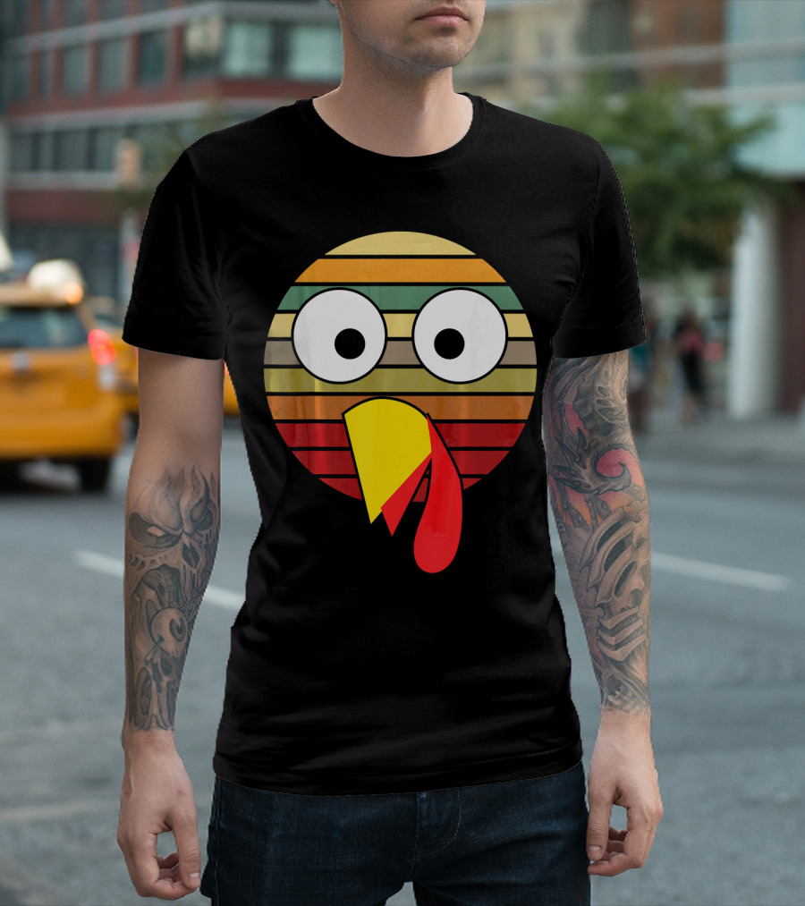 Retro Striped Turkey Face Thanksgiving Halloween Costume T-Shirt