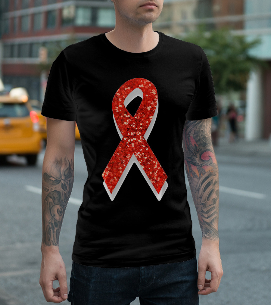 AIDS Awareness Red Ribbon Sequin T-Shirt