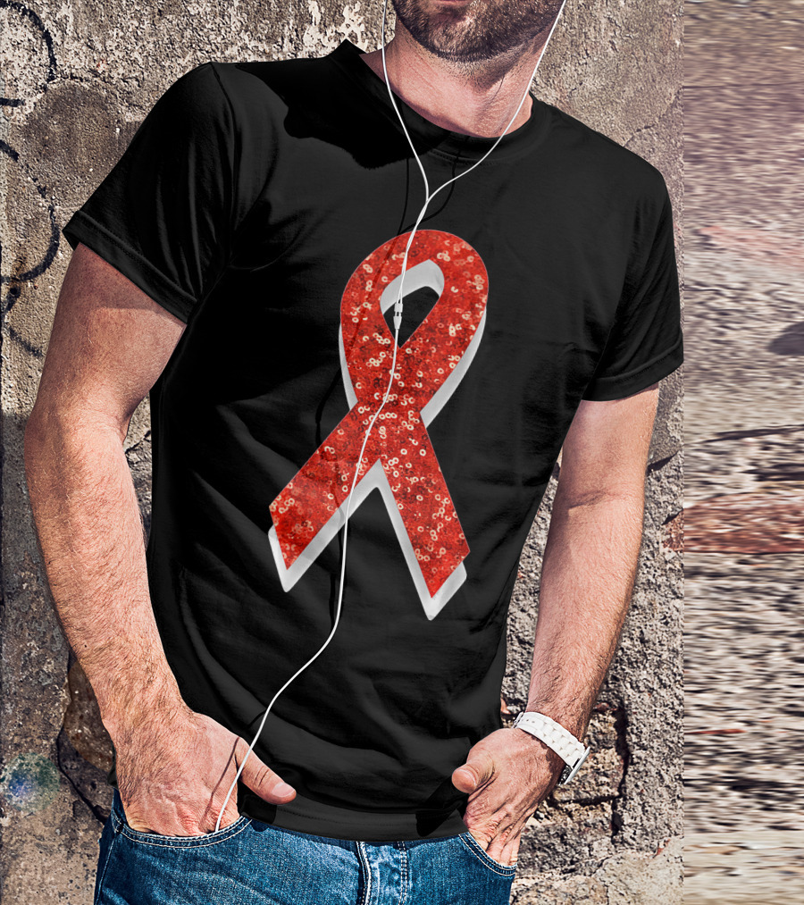 AIDS Awareness Red Ribbon Sequin T-Shirt
