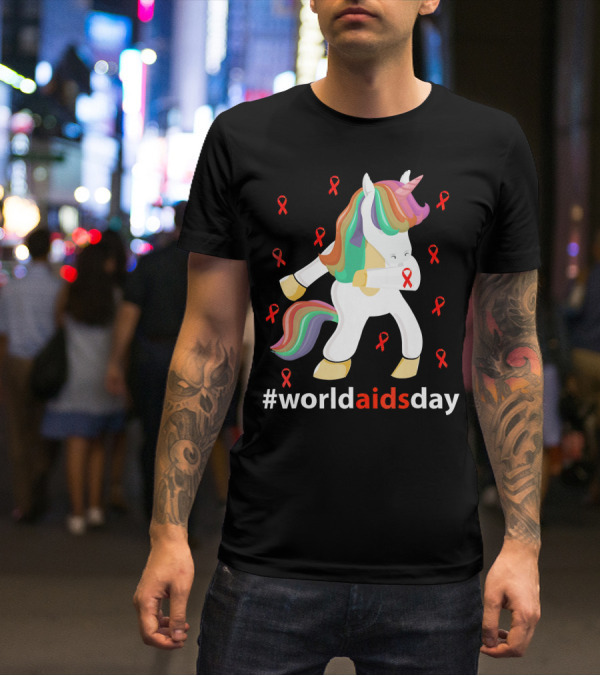 WorldAIDSDay Unicorn With Red Ribbons December 1st T-Shirt