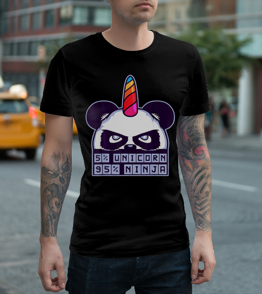 5% Unicorn 95% Ninja Panda With Unicorn Horn T-Shirt