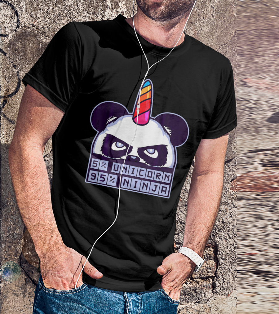 5% Unicorn 95% Ninja Panda With Unicorn Horn T-Shirt