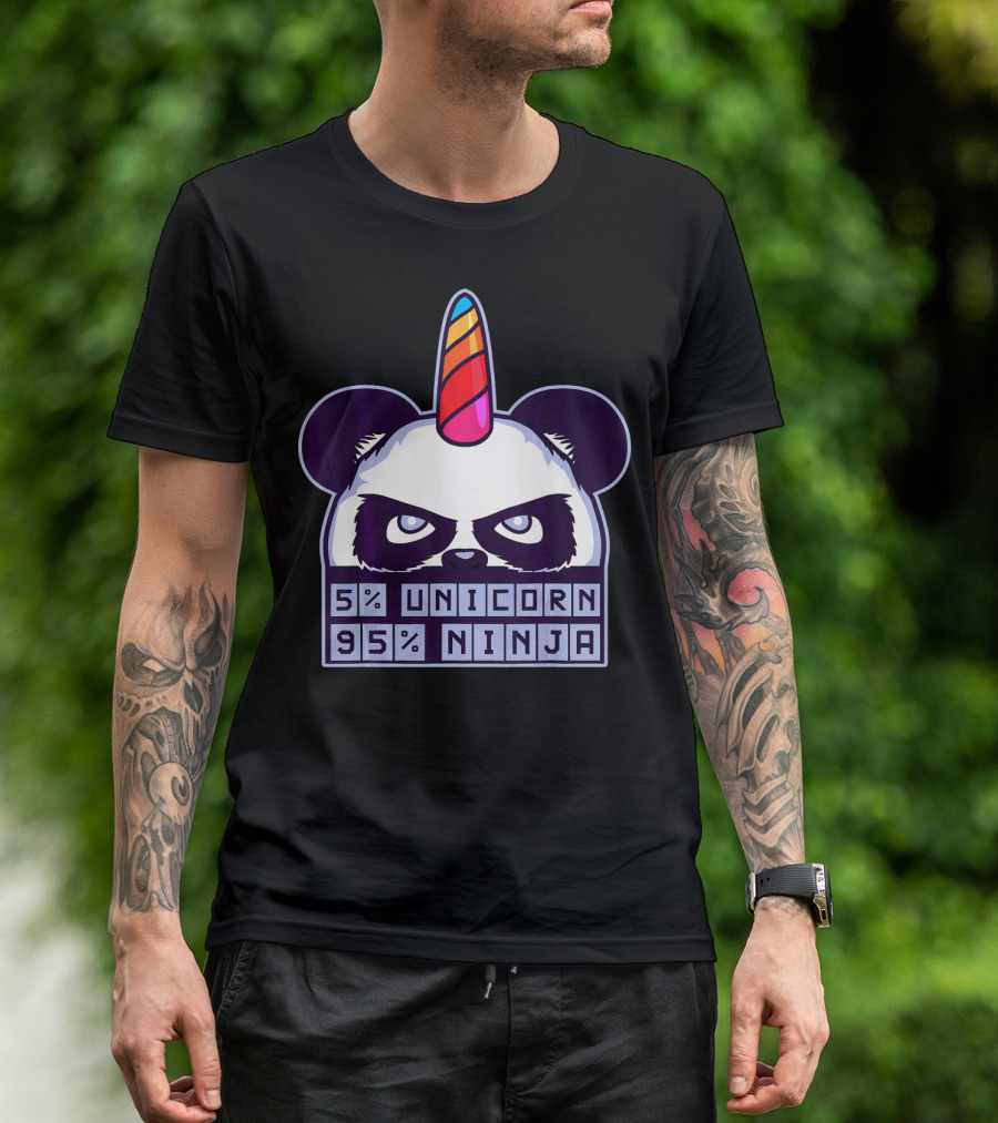5% Unicorn 95% Ninja Panda With Unicorn Horn T-Shirt