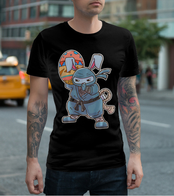 Easter Bunny Ninja Egg Master In Blue Robe With Colorful Egg T-Shirt