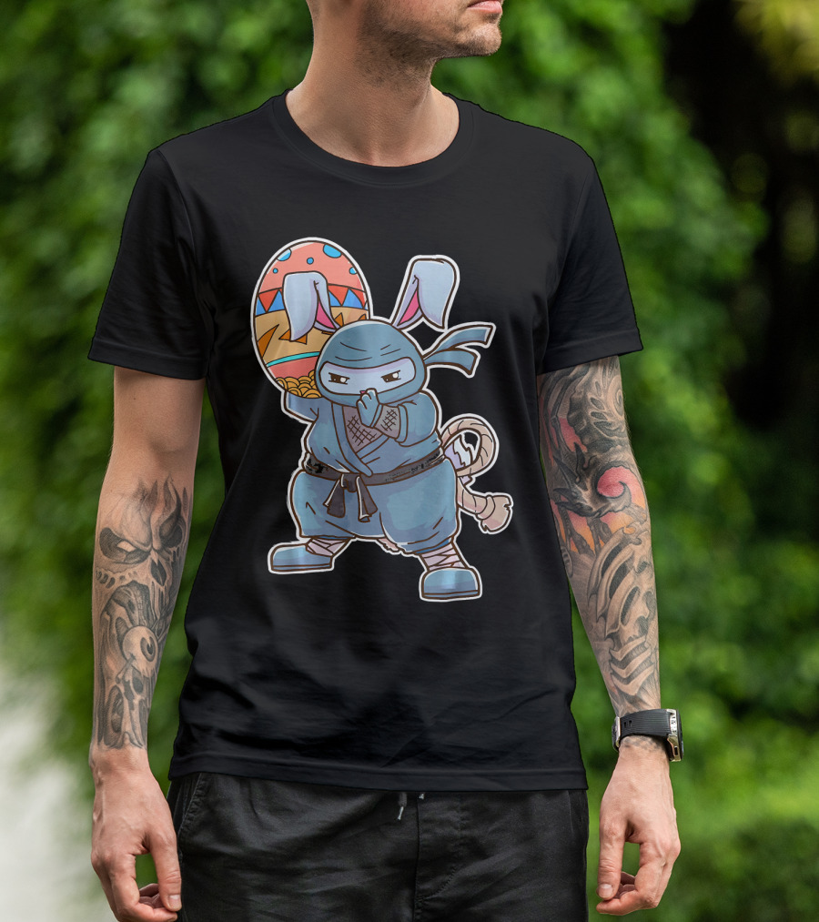Easter Bunny Ninja Egg Master In Blue Robe With Colorful Egg T-Shirt