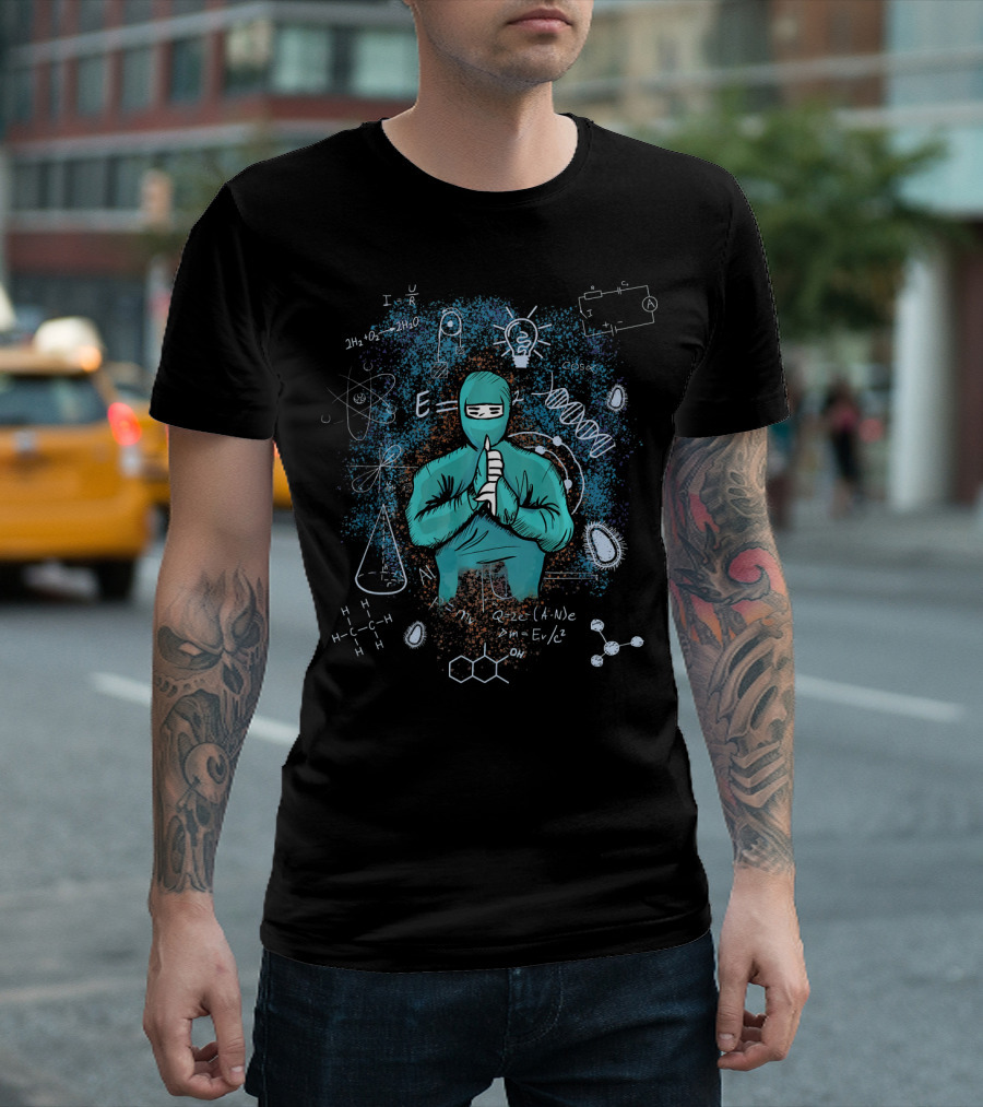 Science Ninja Surrounded By Chemistry And Physics Formulas T-Shirt