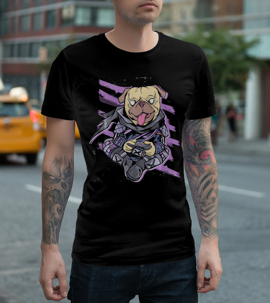 Ninja Pug Playing Video Game Controller Epic Battle T-Shirt