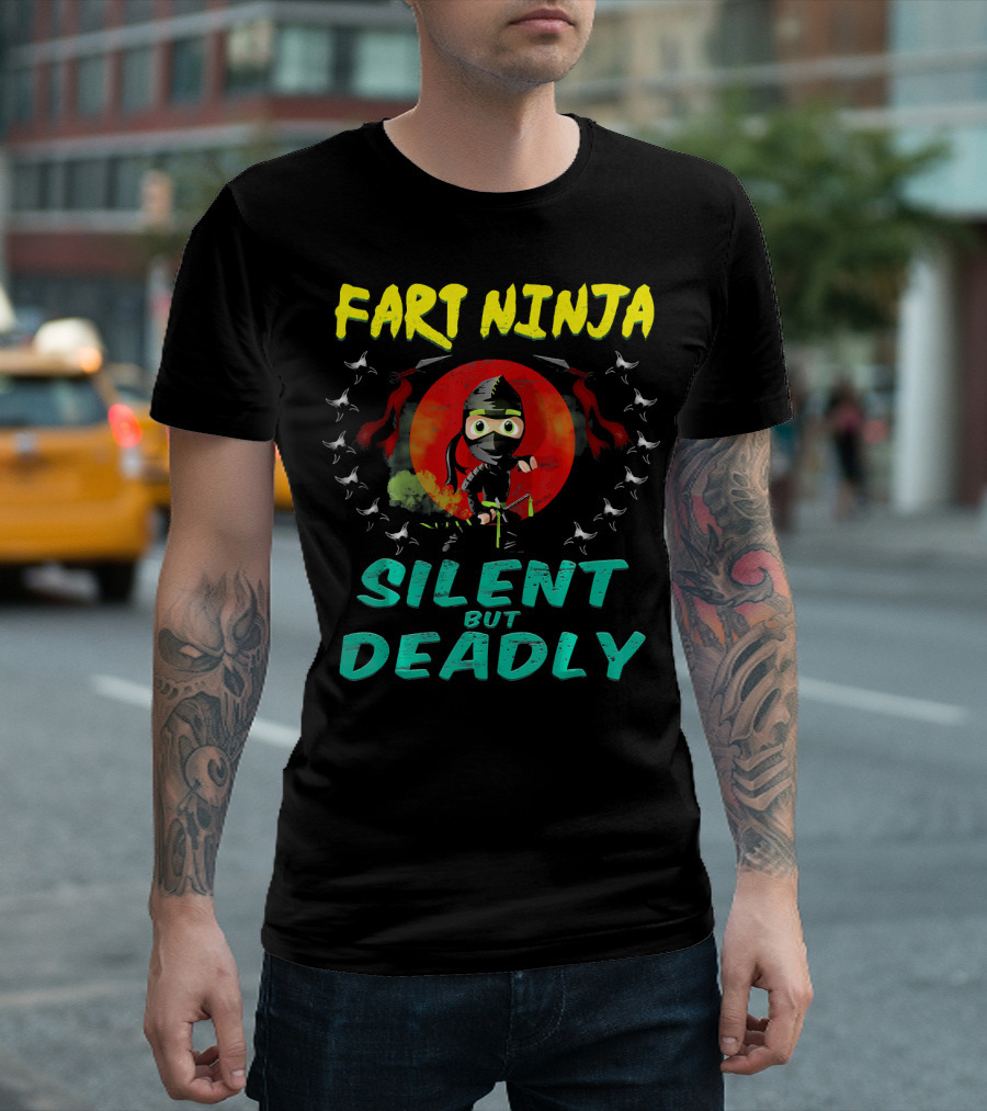 Fart Ninja Silent But Deadly with Funny Ninja in Red Circle T-Shirt