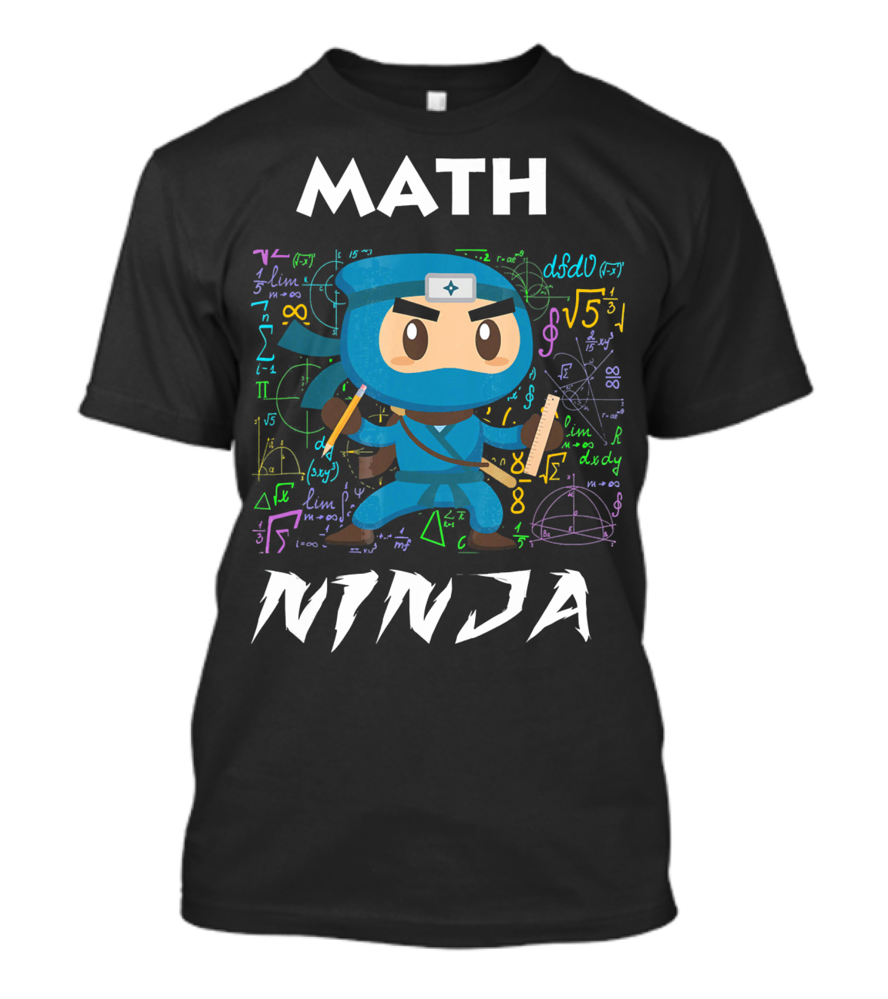 Math Ninja Dark With Equations And Symbols T-Shirt